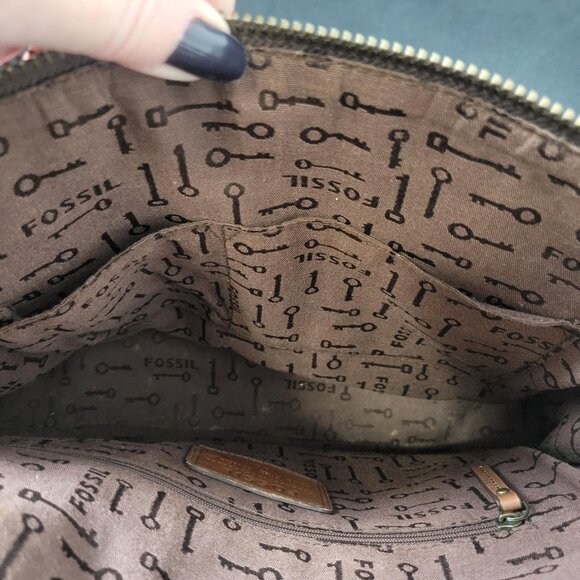 Vintage Fossil Reissue Large Satchel Handbag Camel Brown Leather With Charms - Picture 9 of 10